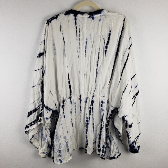 Style Envy Women's S/M Open Front Kaftan Swimsuit Cover Up Blue White Tie Dye - Picture 8 of 8
